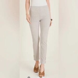 Chico's Women's 4R US 20‎ Beige Striped Classic Fit Pants Career Casual